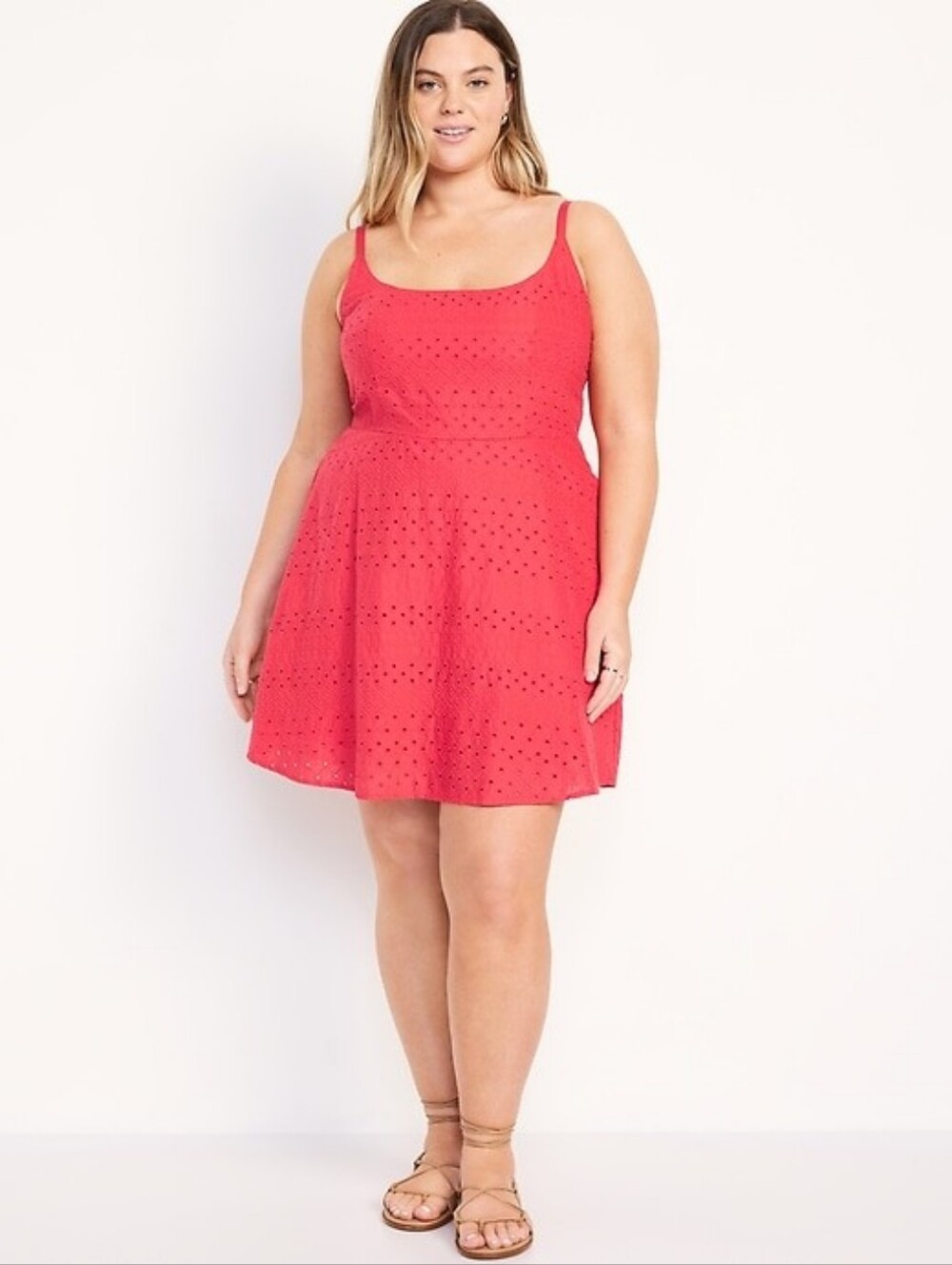 Old Navy Sleeveless Fit & Flare Linen-Blend Mini Dress in Embroidered Red, 2X